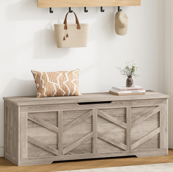 Extra Large Storage Bench with Safety Hinges – 51.2" Wooden Trunk