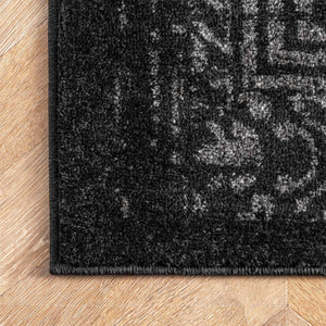 Vintage Medallion Area Rug 10x14 – Polypropylene Indoor Rug, Black & Grey