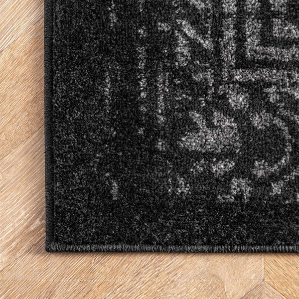 Vintage Medallion Area Rug 10x14 – Polypropylene Indoor Rug, Black & Grey