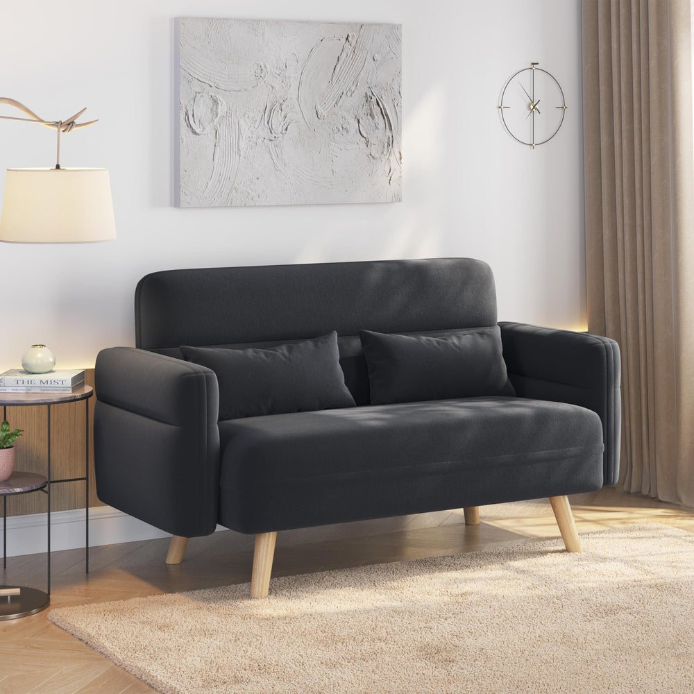 Mid-Century Modern Loveseat Sofa – 2-Seater Upholstered Couch with Wood Legs