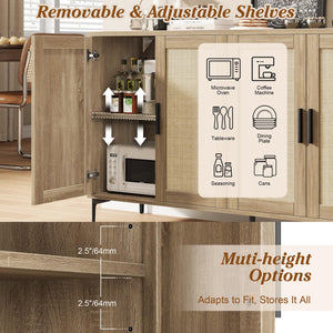 Rattan Buffet Cabinet with Storage – 48" Sideboard with Adjustable Shelves