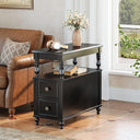 Mid-Century Wood End Table with 2 Drawers and Storage Shelf