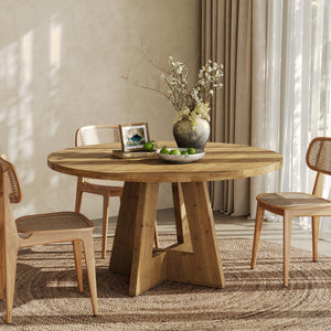 47-Inch Round Solid Wood Dining Table – Seats 4-6, Farmhouse Style