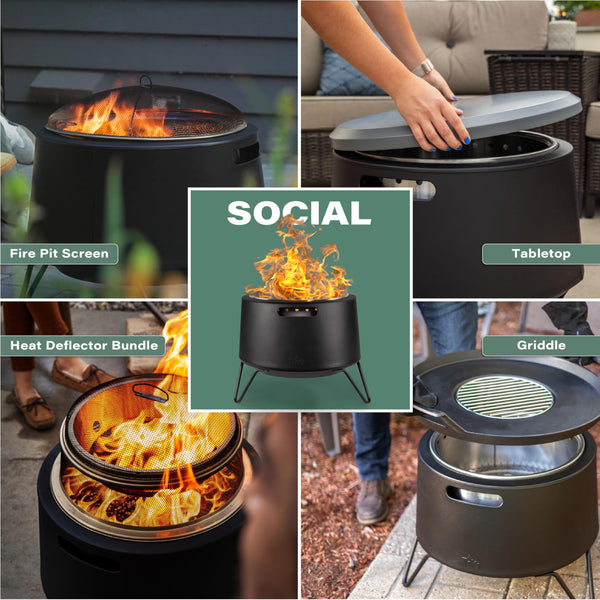 Smokeless Outdoor Fire Pit – Round Wood Burning Patio Fire Pit with Stand & Cover