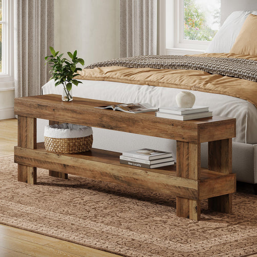 59" Entryway Shoe Bench with Storage Shelf
