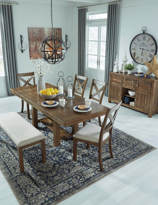 Extendable Rectangular Dining Table with Trestle Base — Seats 8