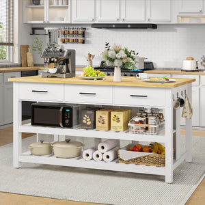 Kitchen Island with Power Outlets & Rubberwood Top