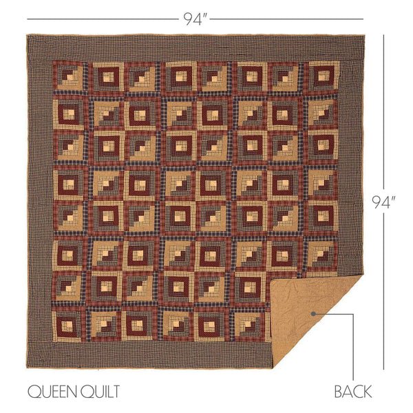 Rustic Log Cabin Patchwork Quilt Set – 3-Piece Cotton Bedding