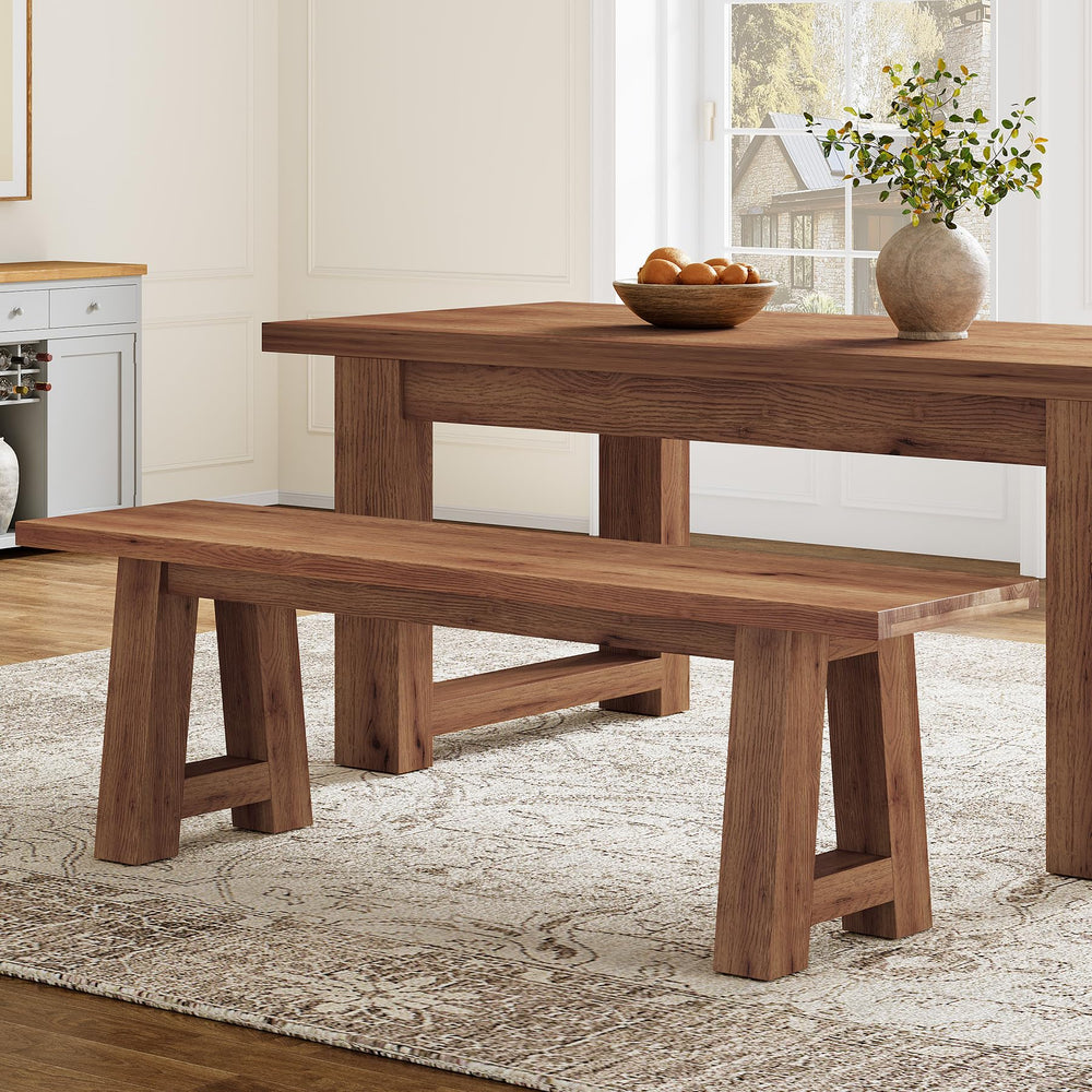 Solid Wood Dining Bench with A-Shaped Legs, 55-Inch Farmhouse Indoor Bench