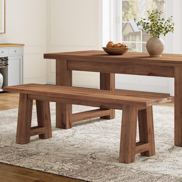 Solid Wood Dining Bench with A-Shaped Legs, 55-Inch Farmhouse Indoor Bench
