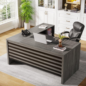 L-Shaped Executive Desk with Mobile File Cabinet