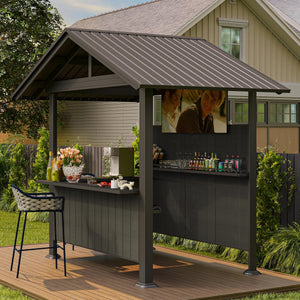 Outdoor Bar Gazebo with Hardtop Roof & Storage Shelves