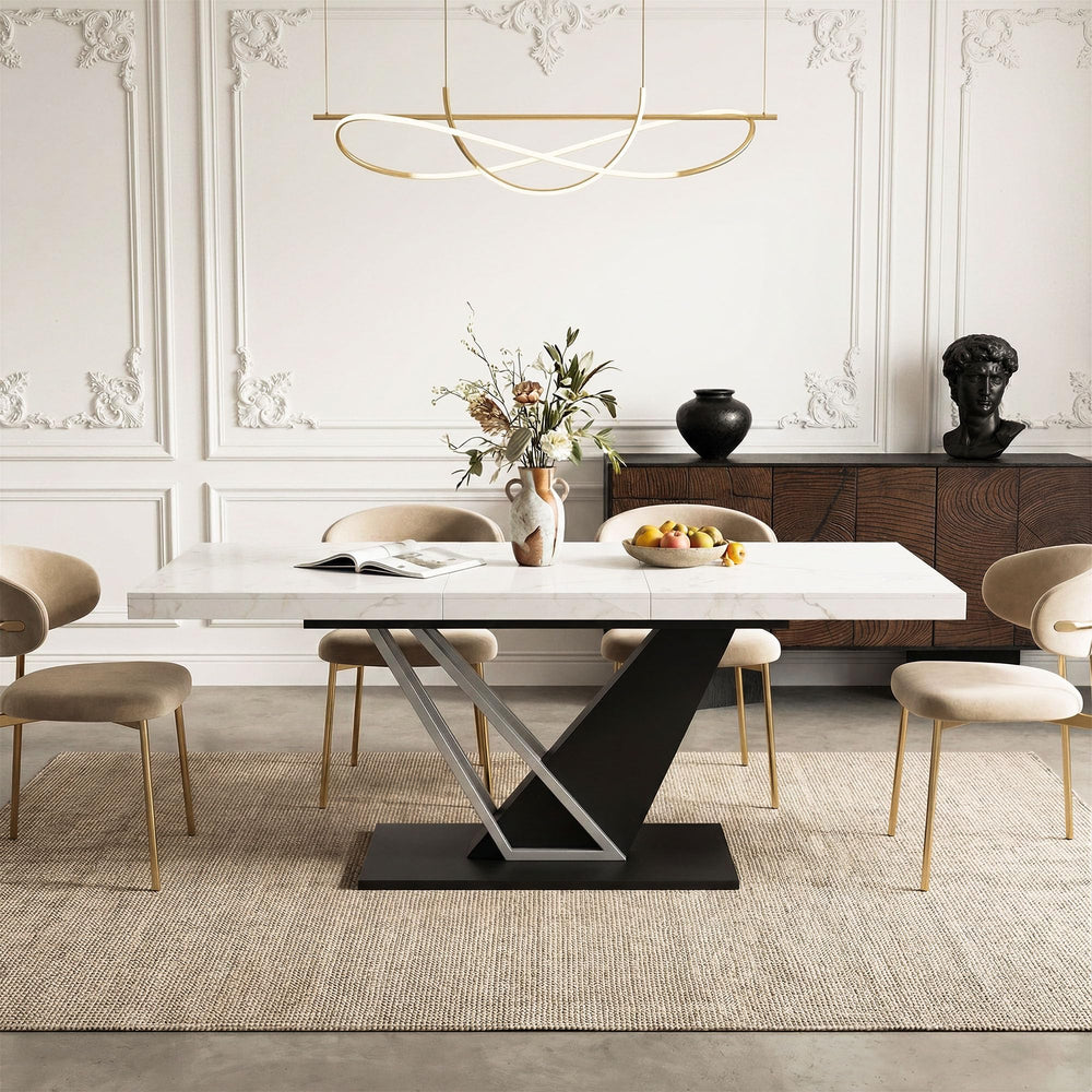 Extendable Dining Table with Faux Marble Top