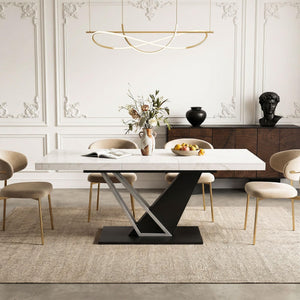 Extendable Dining Table with Faux Marble Top