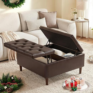 Large Lift-Top Storage Ottoman Coffee Table – Square Tufted Upholstered Ottoman