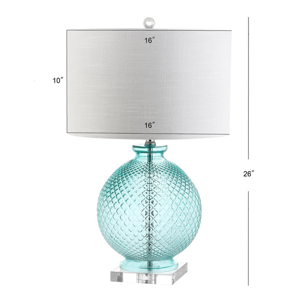 26" Aqua Diamond-Etched Glass & Crystal Table Lamp