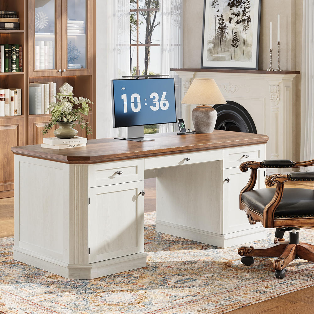 59" Victorian Executive Desk with Storage & Charging Station
