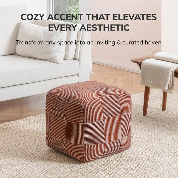 Handmade Square Pouf Ottoman | Cotton Floor Footrest & Accent Seat | 20"