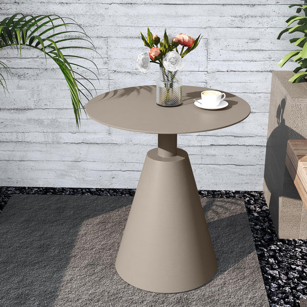 Round Aluminum Outdoor Side Table with Pedestal Base