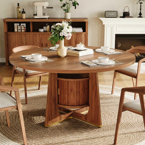 47 Inch Round Dining Table with Built-In Storage Cabinet — Mid-Century Modern