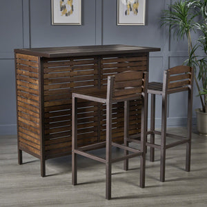 Indoor Acacia Wood Bar Set with Rustic Metal Accents