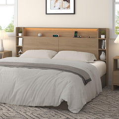 Headboard with Shelves, Charging Station & LED Light