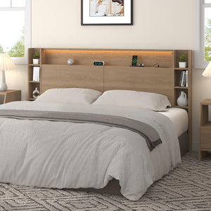 Headboard with Shelves, Charging Station & LED Light