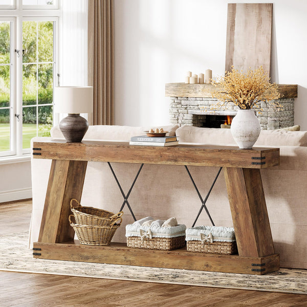 70.9" Farmhouse Console Table with 2-Tier Storage