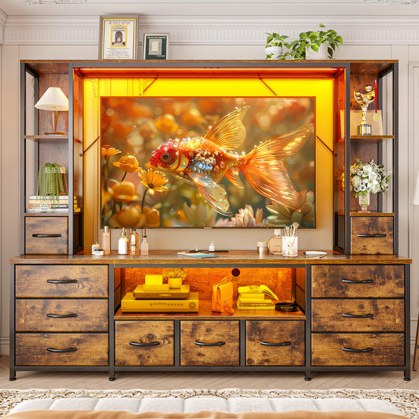 78.6" TV Stand with LED Lights, Drawers & Power Outlets