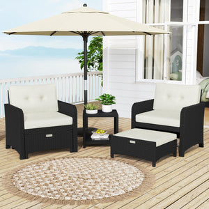 5-Piece PE Rattan Patio Conversation Set with Ottomans