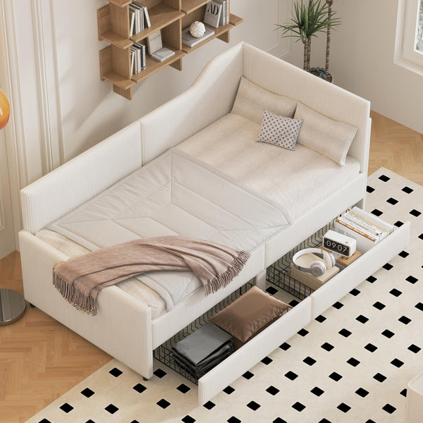 Twin L-Shaped Upholstered Daybed with Storage Drawers