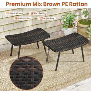 Set of 2 Outdoor Rattan Patio Ottomans with Quick Dry Foam