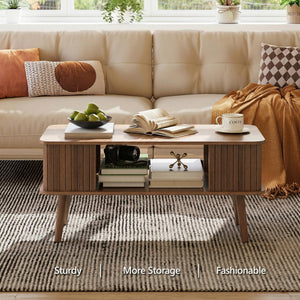 Rectangle Coffee Table with 2-Tier Storage – Walnut