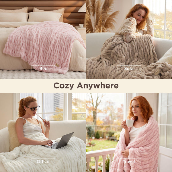 Faux Fur Throw Blanket – Double-Sided Plush 50"x60"