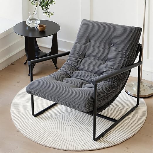 Modern Accent Chair with Metal Frame & Cushioned Seat