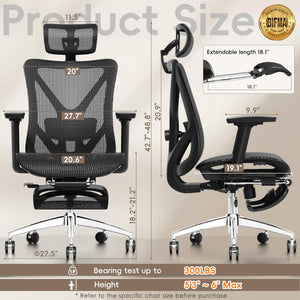 Ergonomic Mesh Office Chair with Footrest, Reclining Back & Adjustable Lumbar Support