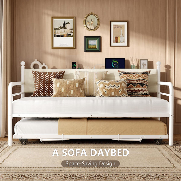 Twin to King Daybed with Pop-Up Trundle and Charging Station