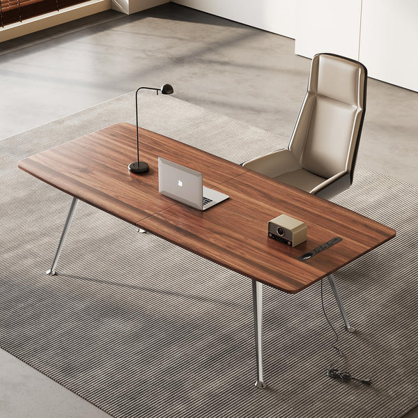 60-Inch Executive Desk with Built-In Power Outlet & Chrome Legs