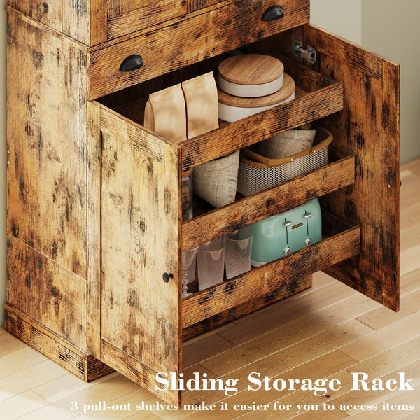 Kitchen Pantry Cabinet 72" Freestanding with Drawer & Sliding Racks