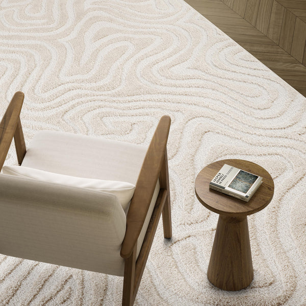 Cream Sculpted Swirl Area Rug