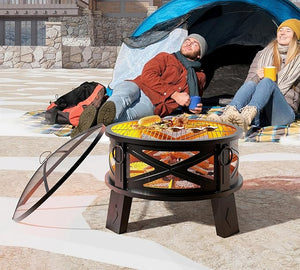 26" Steel Fire Pit with Grill & Diamond Mesh