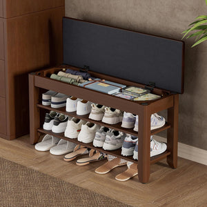 Shoe Storage Bench with Flip-Top Lid, Cushion & Adjustable Shelf