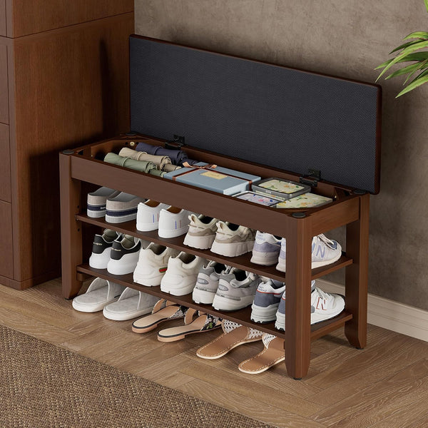 Shoe Storage Bench with Flip-Top Lid, Cushion & Adjustable Shelf