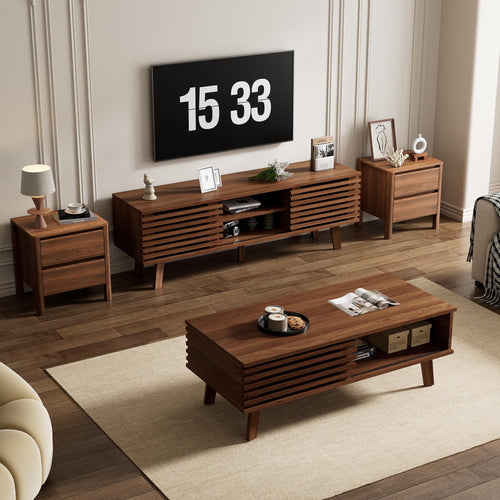 Living Room Table Set with Sliding Door Storage