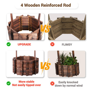 Wooden Wishing Well Planter for Outdoor Garden