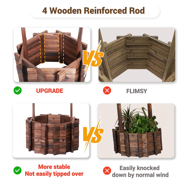 Wooden Wishing Well Planter for Outdoor Garden