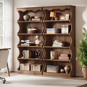 5-Tier Tall Bookcase with Curved-Edge Design