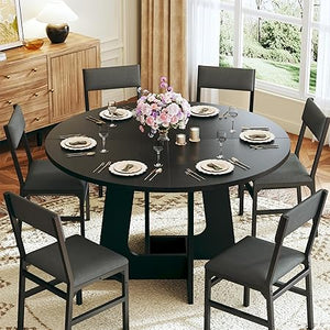 Round Dining Table Set for 6 – 7-Piece with Upholstered Chairs