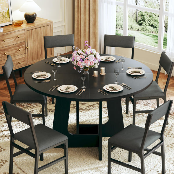 Round Dining Table Set for 6 – 7-Piece with Upholstered Chairs