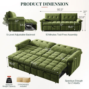 4-in-1 Convertible Sofa Bed with Adjustable Backrest